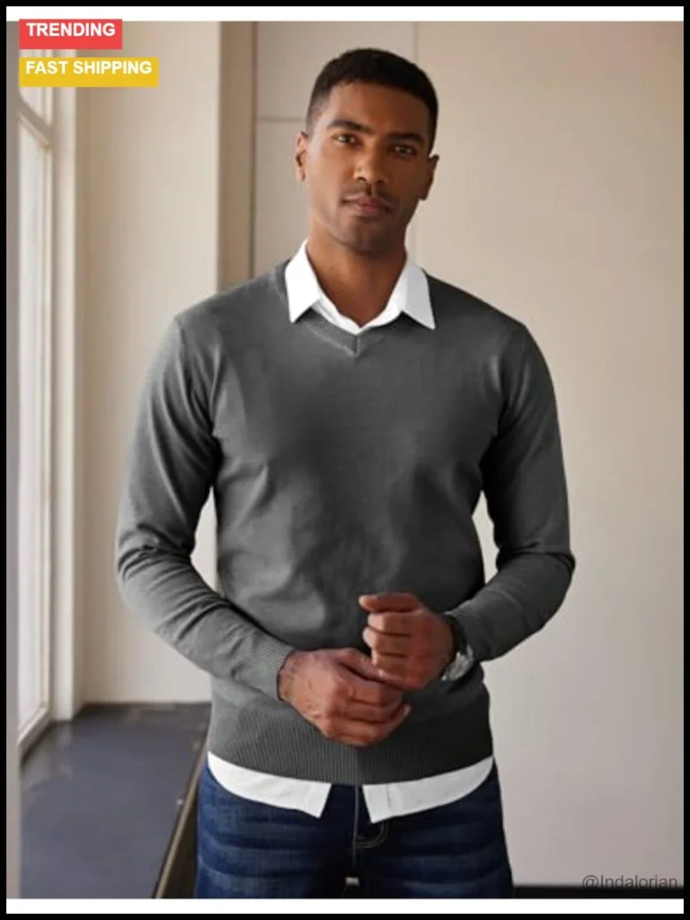 V-Neck Lightweight Knitted Pullover Sweater Slim Fit